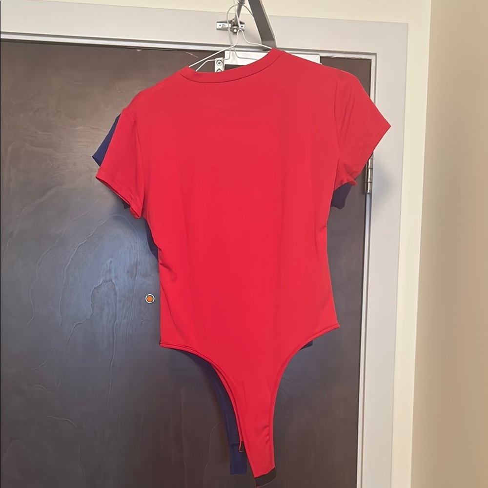 Womens red tshirt style bodysuit